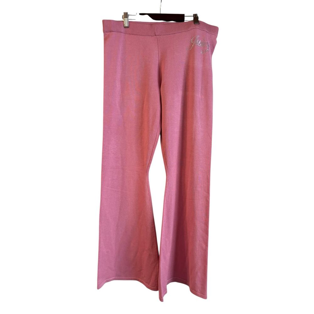Juicy Couture Womens Pink Extra Flare Pants Front Bling Logo Size Large NWOT